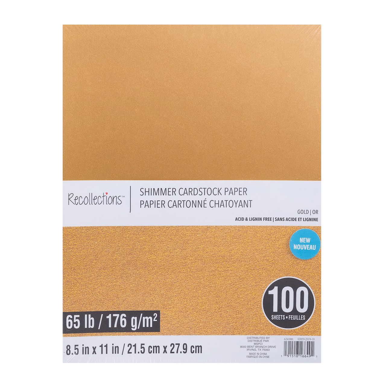 9 Packs: 100 ct. (900 total) Gold Shimmer 8.5" x 11" Cardstock Paper by Recollections™